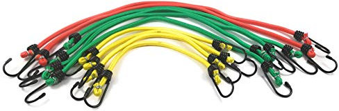 10 teiliges Set Gepäckspanner/Expander/Spanngurte - Elastisch mit Stahl-Haken - in 3 Versch. Längen und Farben plus Aufbewahrungsbox