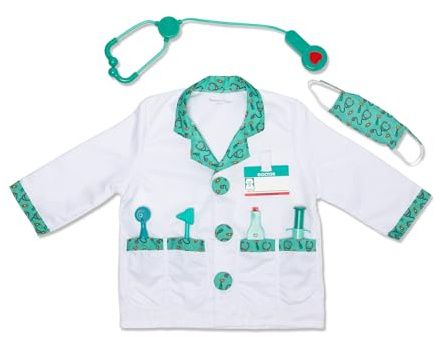 Melissa & Doug Doctor Costume, Pretend Play Dress Up Set (8-Pc) Stethoscope, Coat & Accessories, Role Play Toys for Kids 3+