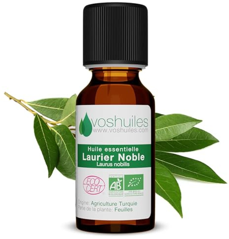 Voshuiles - Huile Essentielle Laurier Noble Bio 20ml - Parfum Herbacé et Frais - Utilisation Alimentaire - Huiles Essentielles de Qualité - 100% Pure et Naturelle - HEBBD et Certifiée ECOCERT