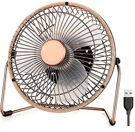 EasyAcc USB Desk Fan 5 Inch Desktop Silent Fan Air Circulator 2 Speeds 360° Rotation Brushless Motor Noiseless for Home and Office Laptop Notebook PC Desk Table Fan - Metal Brone