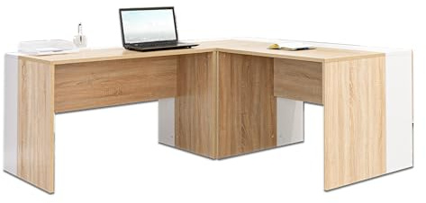 mutatio Gaming Tisch Schreibtisch Eckschreibtisch [Multifunktional] L Form Bürotisch B 185/185 x H 75 x T 75 cm Winkelschreibtisch 6 TLG. in Weiß Sonoma Eiche Home Office