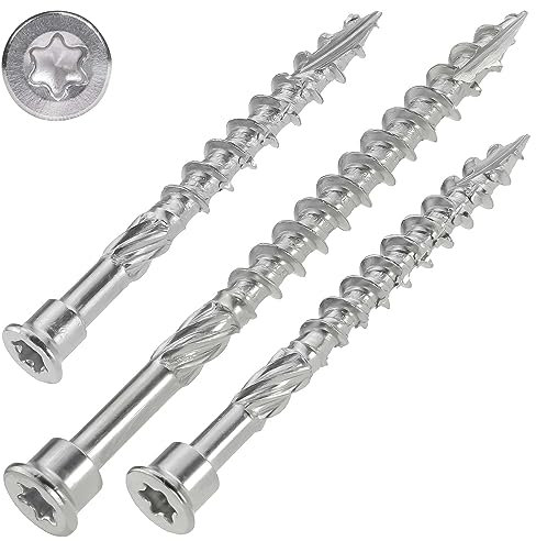 SCREW REBEL Terrassenschraube mit Zylinderkopf 4,5 x 60 mm, Edelstahl gehärtet - Stanzkopfschraube mit ETA Zulassung – 200 Stück, TX20