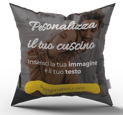 AL PRODUCTION Cuscino Personalizzato con Foto e Testo 40x40 cm con Stampa Fronte e Retro Personalizzabile e Imbottitura Inclusa - Idea Regalo Uomo e Donna Compleanno e altre Occasioni - Made in Italy