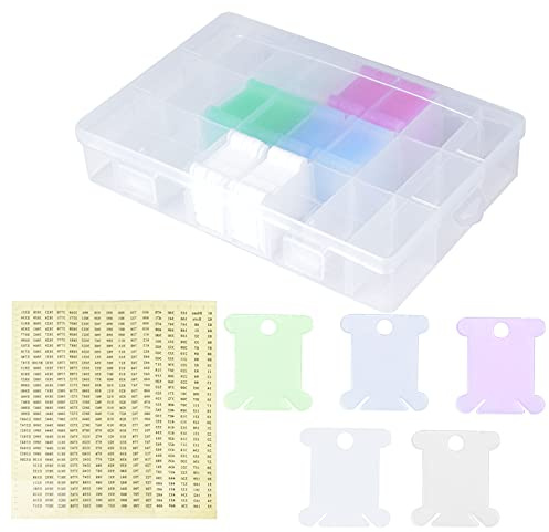 Pinsheng Aufbewahrungsbox für Stickgarn, Set von 150 Stickgarn-Spulen aus weißem Kunststoff, Box mit 24 Fächern für Basteln, DIY, Nähen, Aufbewahren