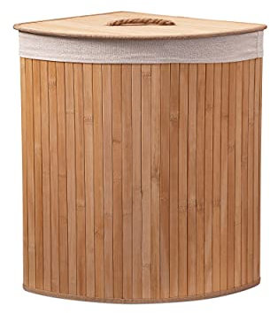Eco Bath London Cesto portabiancheria in bambù con coperchio, 55 litri, stile triangolare, con fodera rimovibile e lavabile