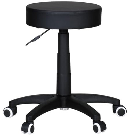 KADIMA DESIGN Büro- und Kosmetikhocker mit Leder-Optik, 360° drehbar, höhenverstellbar 44-55 cm, stabil Farbe: Schwarz