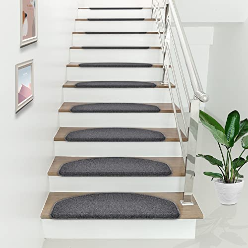 [en.casa] Set da 15 Tappeti Coprigradini per Scale Interne 65 x 24 x 7 cm Antiscivolo con Retro Adesivo - Mezzaluna - Grigio Scuro