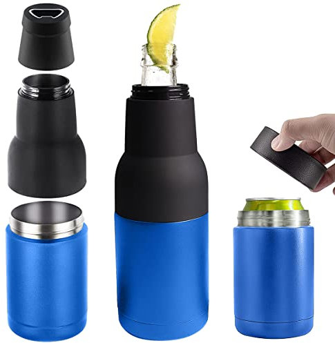 Enfriador de Botellas de Vino Cerveza y Latas de Cerveza de Acero Inoxidable de Doble Pared, Enfriador de Botellas de Cerveza al Vacío con Abridor de Cerveza, para Pubs y Restaurantes, etc (Azul)