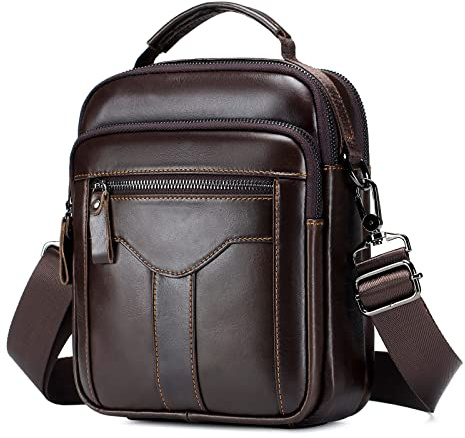 BAIGIO Bolso Hombre Bandolera Cuero Vintage Bolso Mano Hombres Bolsos Hombre Pequeño con 5 Ranuras para Tarjetas Bolsa de Hombro para Negocios, Trabajo, Viaje, Vida Cotidiana, Café