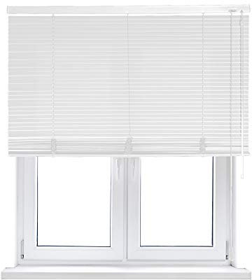 VIEWTEX | Persiana Veneciana de Aluminio 25mm Color Blanco - 150x250 cm | Cordón y Bastón para Ajuste de Luz | Instalación en Pared o Techo | Fabricado en España | Garantía 5 Años