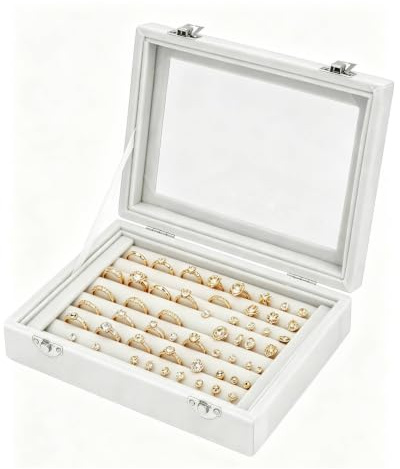 Bandeja Pendientes y Anillos 7 Ranuras, Tapa Transparente Caja Anillo