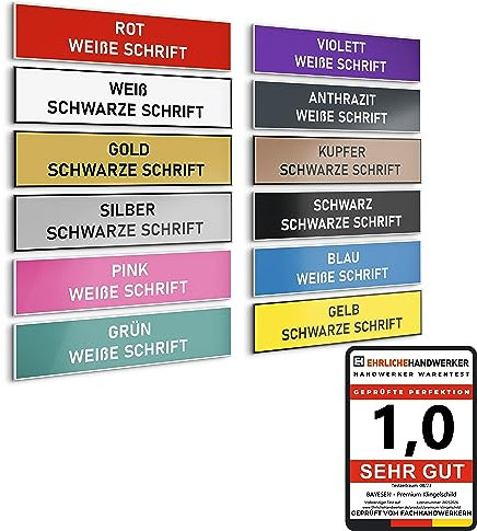 Premium Klingelschild Stabile Ausführung mit Facette Selbstklebend - Made in Germany - Namensschild mit Gravur - Graviertes Schild für Haustür, Briefkasten - Briefkastenschild Wetterfest (Weiß)