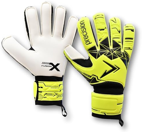 Precision Training Fusion X Flat Cut Essential Football Kid's Goalkeeper Gloves, Fluo Yellow, 3