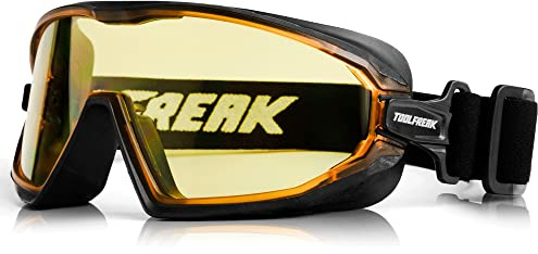 ToolFreak Safety Goggles Mid Size Rated to UKCA, UKNI, CE EN166 B for Impact and Filters Out 99.9% UVA/UVB, Direct Vented, Oleophobic Lens, Includes Case (Yellow Lens)