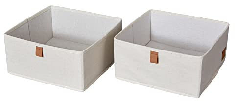 LOVE IT STORE IT Premium Aufbewahrungsbox 2-teilig - Organizer für den Kleiderschrank aus Leinen-Baumwoll-Mix - Verstärkt mit Karton - Set mit zwei großen Boxen - Beige - 30x30x15 cm