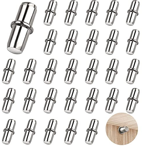Shelf Support Pegs 30Pcs 5mm Metal Shelf Pegs for Kitchen Cabinet Bookcase Closet Wardrobe Cupboard Wood Glass Shelves Supports, Nickel Plated Shelf Bracket Pegs Pins