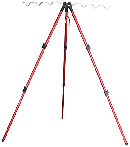 Soporte de trípode multifuncional para cañas de pescar, soporte de pesca retráctil, trípode de aluminio, plegable, soporte para caña de pescar, color rojo
