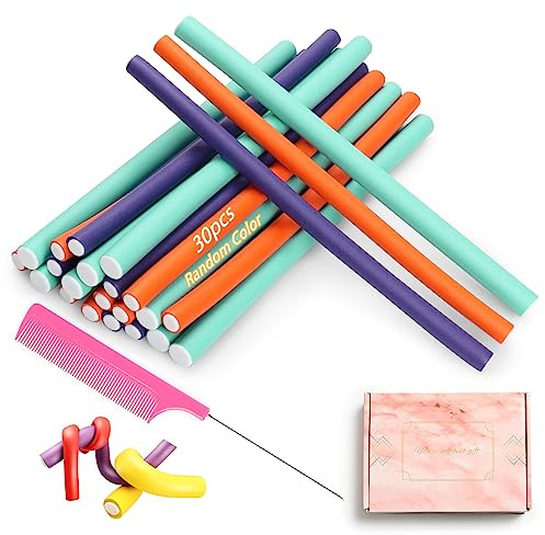 AIDUCHO Heatless Hair Curler Set - 30 Flexible Overnight Blowout Rods, Soft Rollers for Long Hair (Small Size)