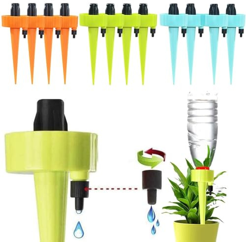 Self Watering Spikes,Plant Waterer,New Upgraded Plant Watering Devices, Automatic Vacation Drip Irrigation Watering Bulbs Globes Stakes System with Slow Release Control Valve Switch (12pcs)