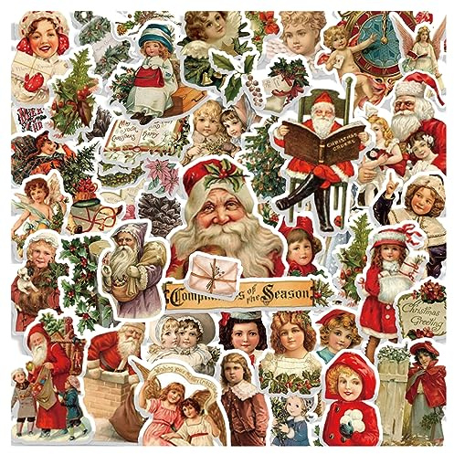 100 Pcs Christmas Stickers Non-Repeating Retro Santa Claus Stickers Christmas Decoration,Waterproof Holiday Sticker for Scrapbook,Cards,Junk Journals, Laptop,Water Bottles (Santa 100 Pcs)