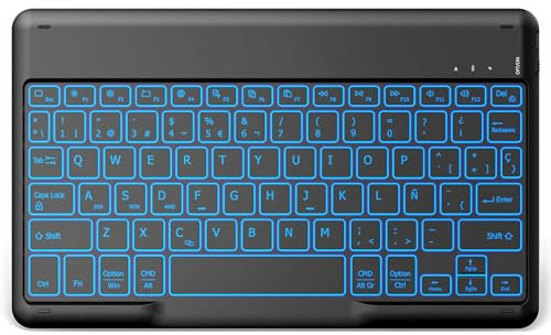 EasyAcc Teclado Español Ñ Bluetooth Inalámbrico Súper Delgado de 10 Pulgadas para iOS iPad/Tablet Android Samsung, Huawei, Lenovo, Retroiluminado