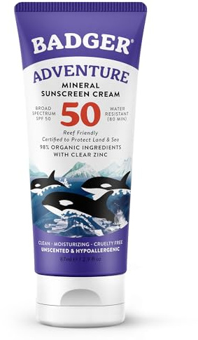 Badger Reef Safe Mineral Sunscreen SPF 50, Zinc Oxide, 2.9 fl oz