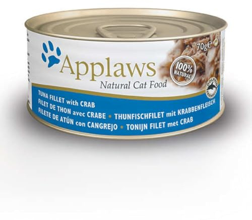 Applaws Nourriture humide pour chats 24 boîtes x 70 g différentes saveurs senior chatons tous âges (thon et crabe)