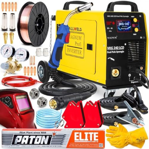 Magnum MIG 240 Double Pulse - Saldatrice a Filo Continuo con Gas da 240 A - Sinergia, 4 Rulli, Memoria di Regolazione - Saldatura: MMA, TIG e a Punti - Pannello di Controllo LCD - Set Premium