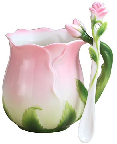 Tazze da caffè/tazzine da caffè Tazza a Cuore per Ragazze Tazza in Ceramica con Fiori creativi Tazza da caffè in Porcellana Cinese Tazza da tè con Fiori in Polvere Tazza Inglese Rosa
