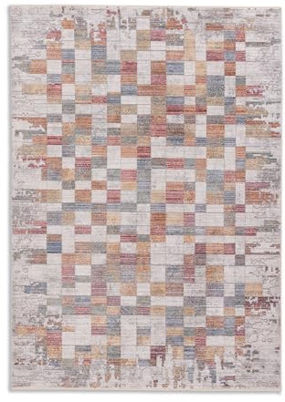 Astra Hochwertiger Teppich Wohnzimmer, Schlafzimmer - Kurzflorteppich - Flachgewebe Moderne Muster - buntes Design - Teppich Kästchen bunt 160 x 230 cm