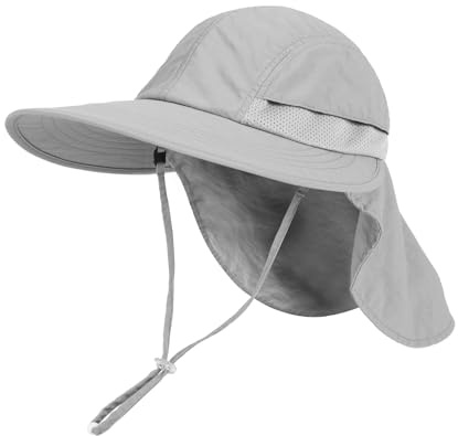 Creekstone Småbarn solhatt med nackklaff UV-skydd brett brätte sommar strandhatt för småbarn flickor pojkar 2-9 år, Ljusgrå, 5-9 Years