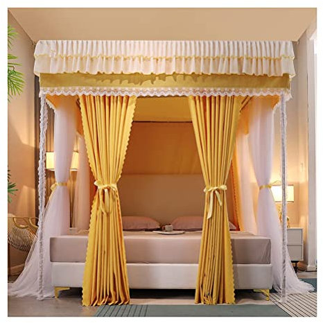 itonc Bett-Vorhang-Gelb-Bett-Baldachin-Für Einzigen Doppelbett, Mädchen Prinzessin Zimmer Romantische Schlafzimmer Dekoration 4 Ecke Post Bett Vorhänge (Größe : 180X220X200Cm)