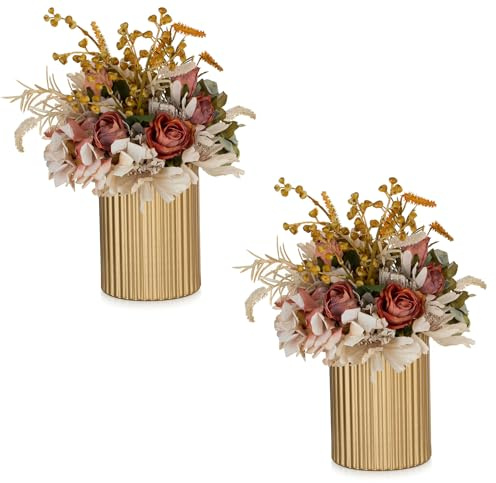 NUPTIO Vase Gold Kleine Tafelaufsätze: 2 Stück 13cm Metall Blumenvase Hochzeit Tisch Vintage Blumentopf für Weihnachten Geburtstag Party Wohnzimmer Balkon Dekorationen