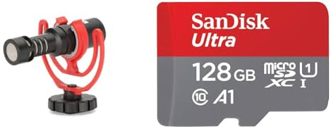 RØDE VideoMicro Richtmikrofon zur Kameramontage für Videoaufnahmen und Content Creation & SanDisk Ultra Android microSDXC UHS-I Speicherkarte 128 GB + Adapter