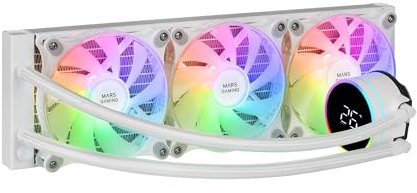 Mars Gaming MLLCD360W, Refroidissement Liquide AIO, TDP 600W, 3x Ventilateurs FDB ARGB 120mm, Ã‰cran LCD avec Surveillance Température, Pompe Opti-Chamber 3e Gén., Multisocket Universel, Blanc
