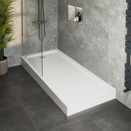 Hydrolux® 1700 x 700 x 140mm White Bathroom Shower Tray for Enclosures Cubicles & Wet Room with Waste + Riser Kit, Rectangular