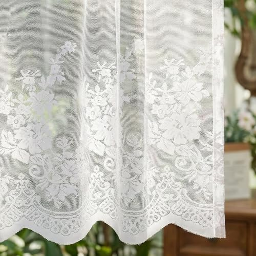 Molaxhome Spitze Scheibengardinen Kurzstores Jacquard Valance für Küche | Halbtransparent Küchengardinen, Bistrogardine Fenstervorhang, Cafe Vorhänge, Fensterschal mit Kante, Blume Valance