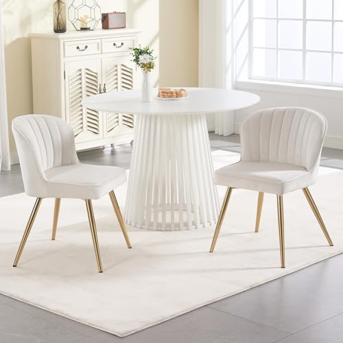 chairus 2 pcs Esszimmerstuhl, Moderner PU-Leder Bezug, Metallbeine, Beige | Küchenstühle mit pflegeleichtem PU-Lederbezug, golden Metallbeinen, vielseitig einsetzbar für Wohnzimmer und Küche