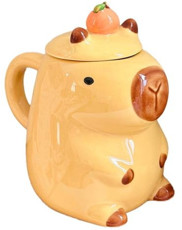 Jarsense Ceramic Coffee Mug with Handle,Capybara Cappuccino Mug, 400ml Breakfast Oatmeal Mug, Creative Tea Mug Milk Mug (Yellow)