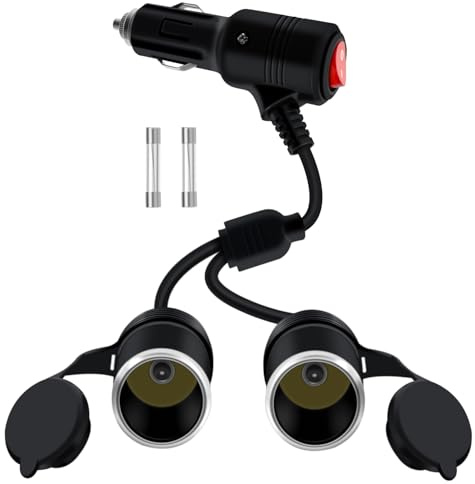 HuaLiSiJi Zigarettenanzünder Verteiler mit Schalter Zigarettenanzünder Verlängerung 1 bis 2 12V 24V Zigarettenanzünder Splitter mit LED und 15A Fused für Auto Motorrad (0.6 m)