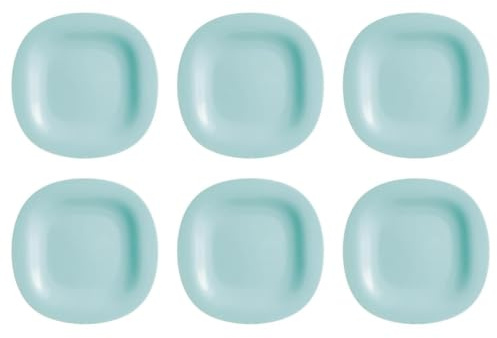 Luminarc Set de 6 platos llanos Carine de vidrio opal 27 cm | Turquesa, Vidrio opal, formato cuadrado, acabado brillo, 27 cm, 6 piezas, apilable, apto para microondas, fácil de limpiar