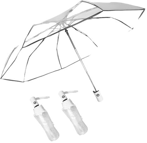 Defresit 2 Pcs Clear Umbrella 38.6'' Transparent Umbrella See Through Folding Wedding Supplies for Bride Groom Guest Photographer Windproof Rainproof Travel Wedding Parasol for Party