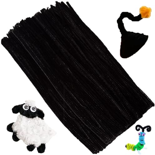 100 Stück Pfeifenreiniger Chenilledraht 30CM Biegeplüsch Kunst - Schwarz | Pfeifenputzer Bunt Bastelset Bendable DIY Twist Stick Biegeplüsch Bunt zum Basteln für Zum Basteln und Dekorieren