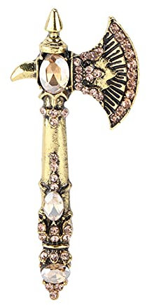 Vintage-Axt-Brosche – Exquisite Diamantbesetzte Wealth Battle Axt-Anstecknadel – Eleganter Schmuck für Sammler und Modebegeisterte (Antikes Gold)