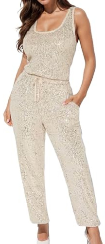 Generisch goldene hose damen, Overall Damen Elegant Pailletten Hosenanzug Jumpsuit Glitzer Party Casual Playsuit Festlich Langarm Romper Lang Einteiler Hohe Taille Jumpsuits Clubwear