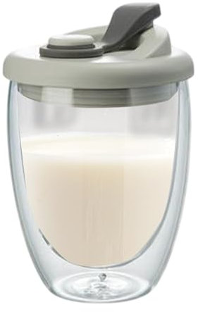 XINBAIJI Vasos de Doble Pared Vasos de Café, Latte Macchiato Vasos con Tapa Taza De Café De Vidrio, Tazas De Café Vidrio Para Cappuccino Latte Té Leche Jugo (450 ml)