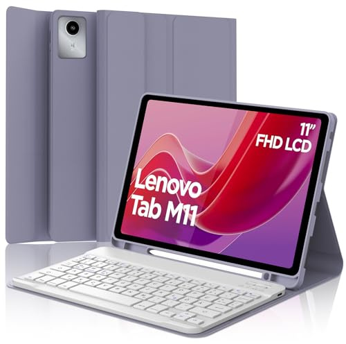 FOGARI Tastatur Hülle für Lenovo Tab M11 11 Zoll 2024, QWERTZ Deutsches Tastatur mit Magnetisch Abnehmbarer Bluetooth für Lenovo Tab M11 (TB330FU / TB330XU), Lavendel lila