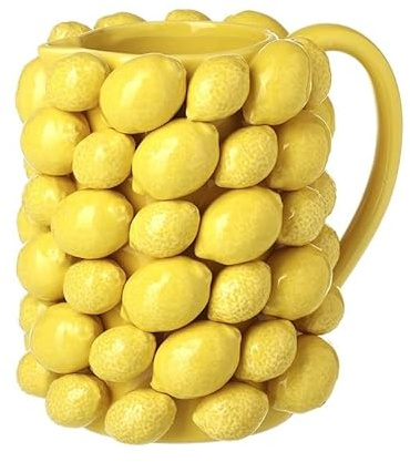 Heaven Sends Carafe à citron en céramique – Pichet au design unique de citron 3D pour la maison et la cuisine – Vaisselle d'été décorative et vibrante – Idéal pour l'eau, le jus, les cocktails et plus