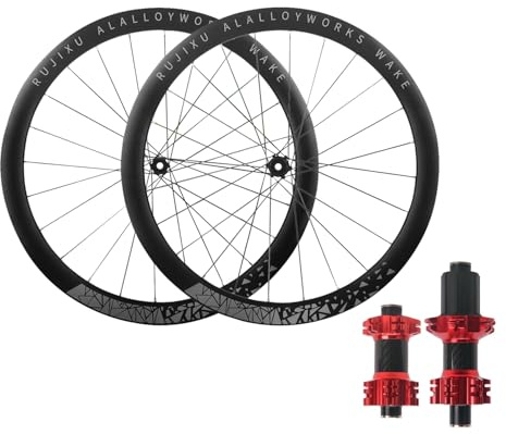 LSRRYD Hinterrad Vorderrad 700C Gravel Rennrad Radsatz Scheibenbremse 45mm Aluminiumlegierung Doppelwandfelgen Steckachse Lagernaben 7 8 9 10 11 12 Gang Kassette 24 Löcher(Red,700C Gray)