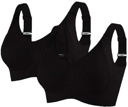 2/3 Pack Bras for Women Non Wired Seamless Bras Women Comfortable Ribbed Bralettes Sports Bra Soft Support Lift Full Coverage Bralettes Everyday Plus Size Bra with Adjustable Padded Black